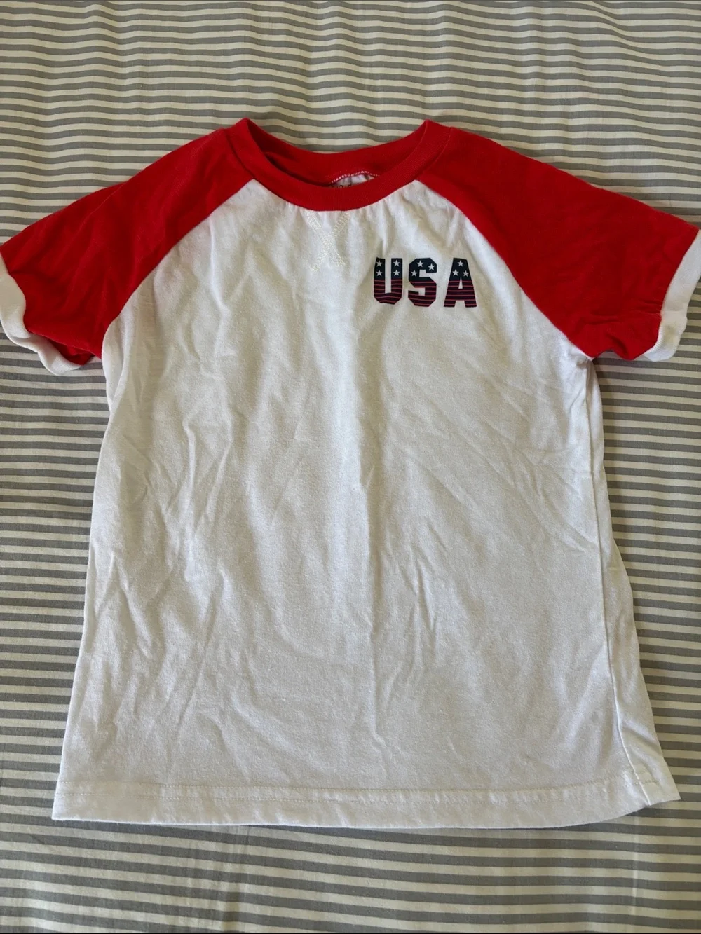 Kids White & Red USA Raglan Set
